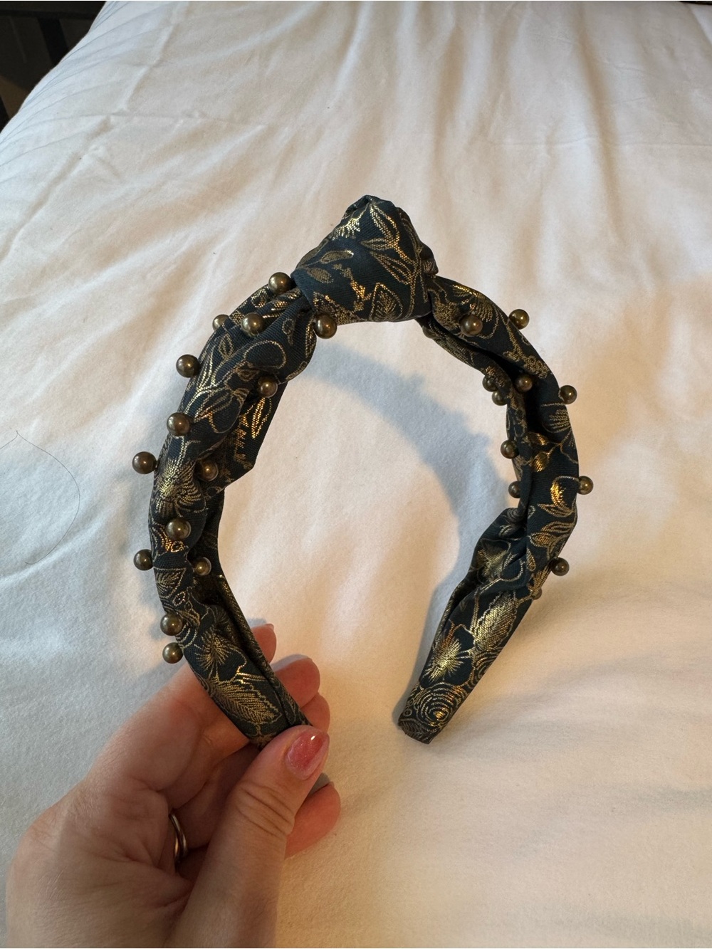 Rifle Paper Black and Gold Beaded Knotted Headband